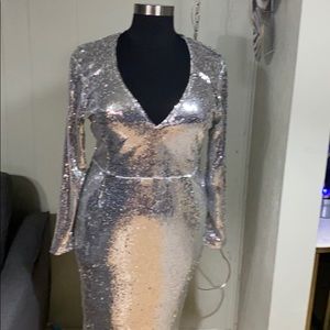 Silver sequined dress.